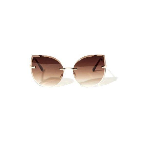 Catch Me‎ Tonight Cat Eye Frame Rimless Sunglasses Brown - Picture 2 of 7